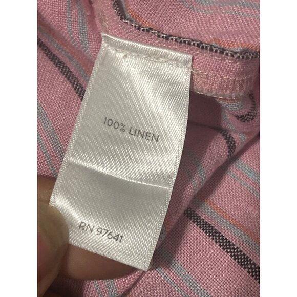 J JILL Linen Dress Tiered Striped Long Sleeves Button Down Lagenlook Pink Small - Picture 12 of 14